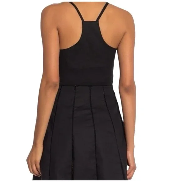 Parker Black Fit and Flare Mini Dress V-Neck Racerback Ladder Stitch XS - Picture 2 of 10